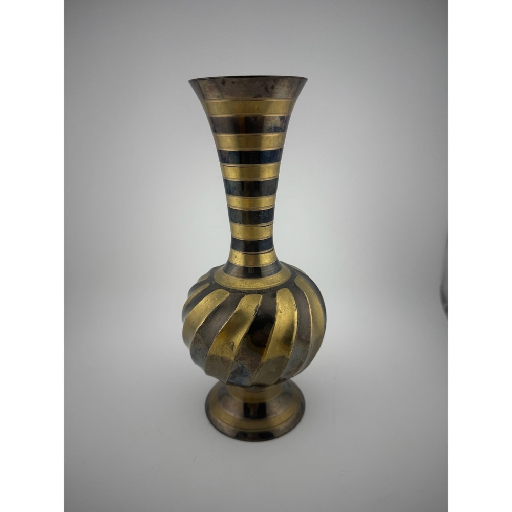 Vintage Brass Vase with Black‎ Stripes Made in India Home Decor Bud Vase